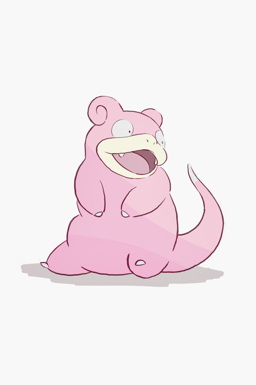 animal_focus black_eyes commentary_request fangs full_body highres looking_down mokuzou_(moku_ssbu) no_humans open_mouth pokemon pokemon_(creature) sitting slowpoke solo tongue white_background