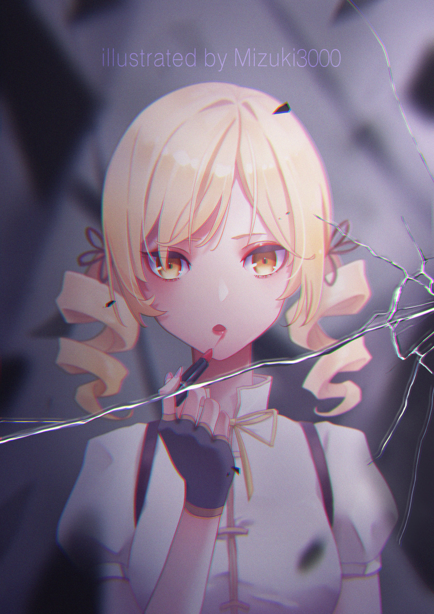 1girl absurdres blonde_hair highres mahou_shoujo_madoka_magica mami mizuki3000 reflection tomoe_mami yellow_eyes