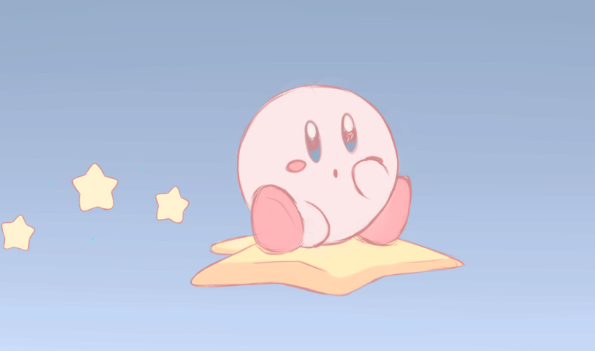 1boy animated animated_gif blinking blue_background blue_eyes blush blush_stickers chocomiru colored_skin flying full_body kirby kirby_(series) looking_at_viewer parted_lips pink_skin solo star_(symbol) super_smash_bros. warp_star
