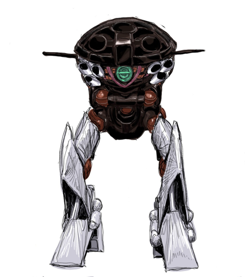 green_eyes gundam highres looking_at_viewer mecha mobile_suit one-eyed orrdriver sketch solo standing turn_a_gundam wadom walker white_background