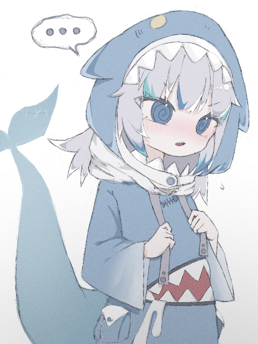 1girl animal_costume animal_hood artist_request bangs blue_eyes blue_hair blue_hoodie blunt_bangs fish_tail gawr_gura hair_ornament highres hololive hololive_english holomyth hood hoodie long_sleeves medium_hair multicolored_hair shark_costume shark_girl shark_hair_ornament shark_hood shark_tail sharp_teeth solo streaked_hair tail teeth two_side_up virtual_youtuber white_hair wide_sleeves