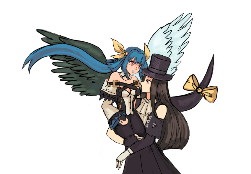 1girl blue_hair couple dizzy_(guilty_gear) guilty_gear guilty_gear_strive guilty_gear_xrd long_hair monster_girl testament_(guilty_gear) wings