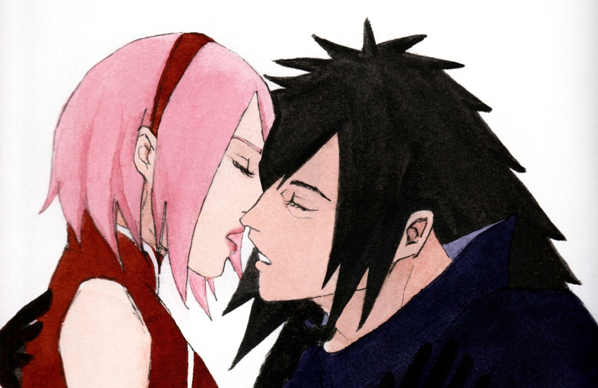 1boy 1girl black_hair couple female haruno_sakura male naruto naruto_(series) naruto_shippuuden pink_hair uchiha_madara