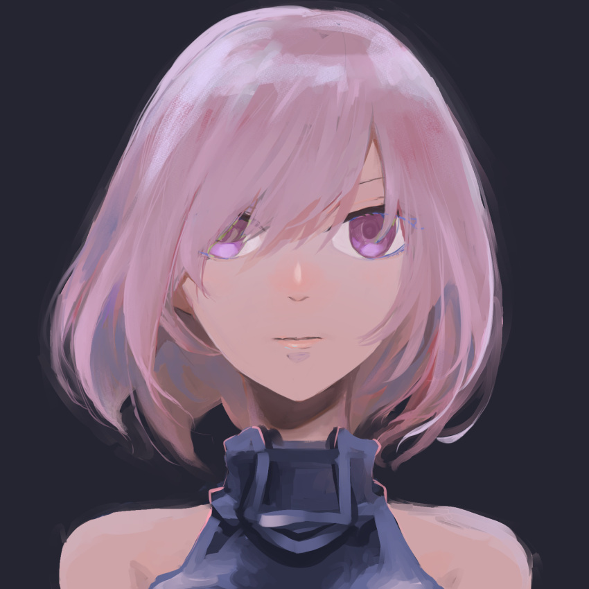 1girl fate_(series) hakohako-does highres mash_kyrielight pink_hair short_hair simple_background sleeveless violet_eyes