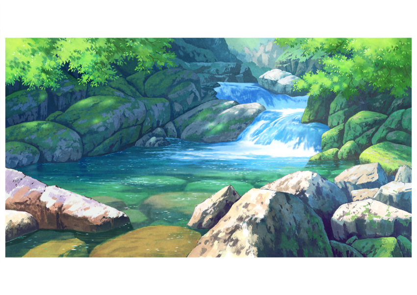 bubble commentary_request day grass hariken landscape moss nature no_humans original outdoors river rock scenery sky stream tree water waterfall