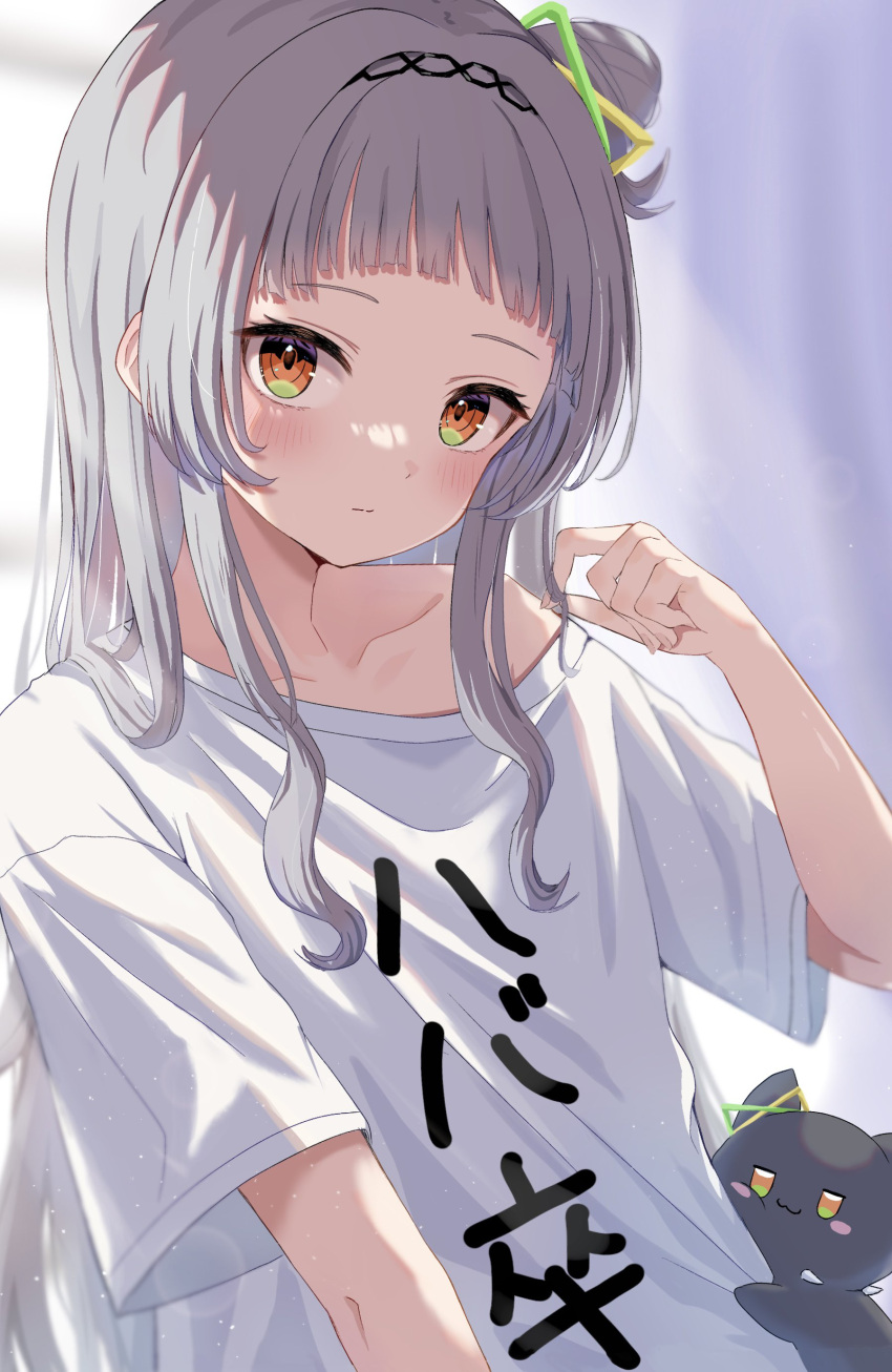 1girl absurdres bangs blunt_bangs blush collarbone highres hololive long_hair looking_at_viewer mei_am0 murasaki_shion oversized_clothes oversized_shirt shirt solo virtual_youtuber yellow_eyes