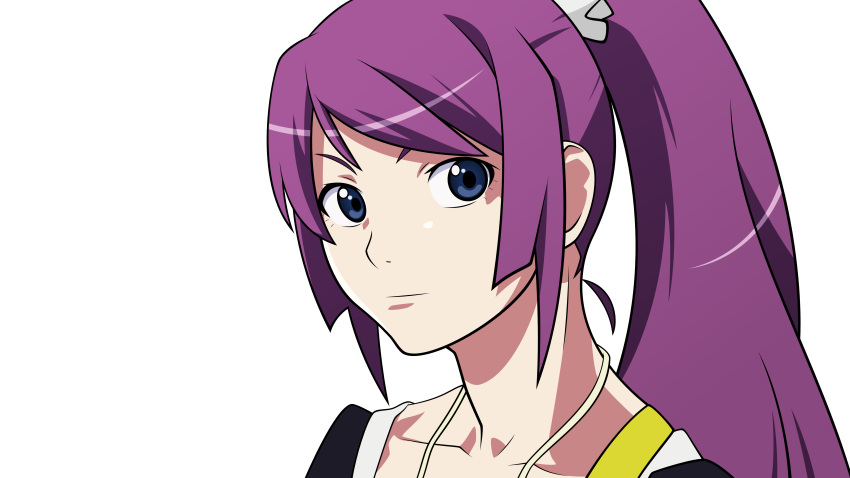 absurdres bakemonogatari blue_eyes extraction highres long_hair necklace ponytail purple_hair senjougahara_hitagi smile solo transparent vector