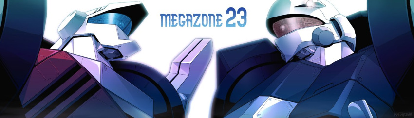 copyright_name garland_(megazone_23) head_tilt looking_ahead matayoshi_(nopple_1000) mecha mecha_request megazone_23 no_humans one-eyed portrait science_fiction visor white_background