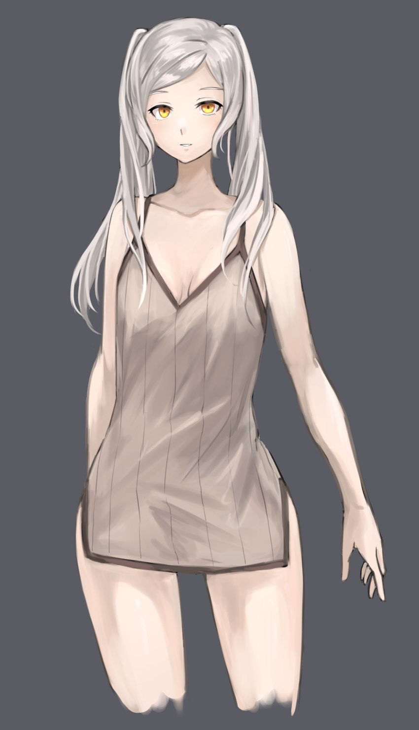 1girl absurdres bare_shoulders breasts collarbone cropped_legs fire_emblem grey_hair highres long_hair long_shirt medium_breasts robin_(fire_emblem) robin_(fire_emblem)_(female) shirt shorts simple_background sleeveless sleeveless_shirt solo yellow_eyes zuzu_(ywpd8853)