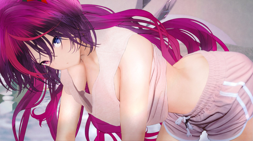 1girl absurdres bangs black_hair blue_eyes blush breasts getto heterochromia highres hololive hololive_english horns irys_(hololive) long_hair looking_at_viewer medium_breasts multicolored_hair narrow_waist open_mouth pointy_ears purple_hair redhead solo streaked_hair violet_eyes virtual_youtuber