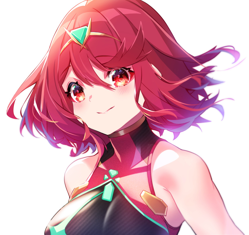1girl bangs black_swimsuit breasts cawang chest_jewel competition_swimsuit headpiece highres large_breasts one-piece_swimsuit pyra_(pro_swimmer)_(xenoblade) pyra_(xenoblade) red_eyes red_swimsuit redhead ribbed_swimsuit short_hair solo strapless strapless_swimsuit striped striped_swimsuit swept_bangs swimsuit tiara two-tone_swimsuit vertical-striped_swimsuit vertical_stripes xenoblade_chronicles_(series) xenoblade_chronicles_2