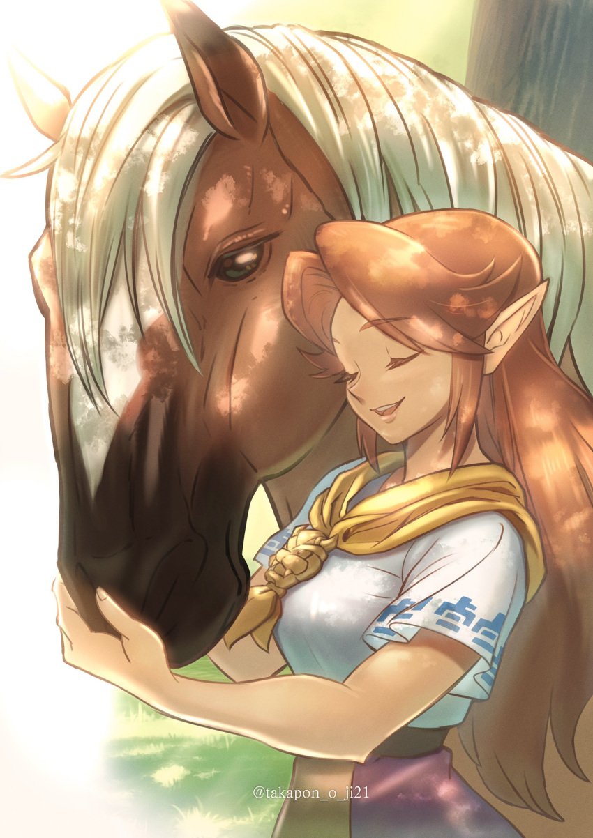 1girl highres horse malon pointy_ears redhead takapon-o-ji the_legend_of_zelda the_legend_of_zelda:_ocarina_of_time