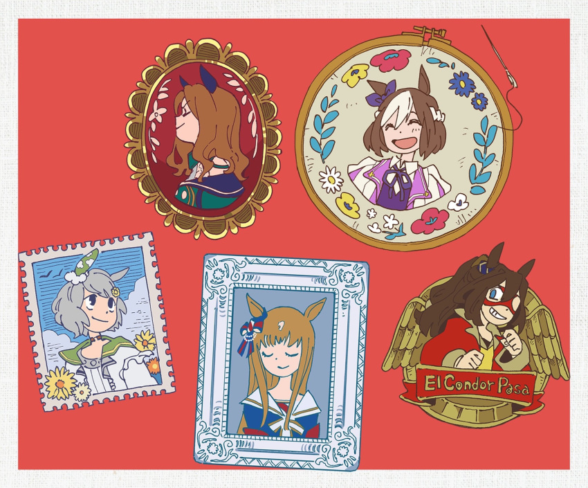 animal_ears character_request embroidery highres horse_ears horse_girl katou_(osoraku) pin portrait stamp_mark umamusume