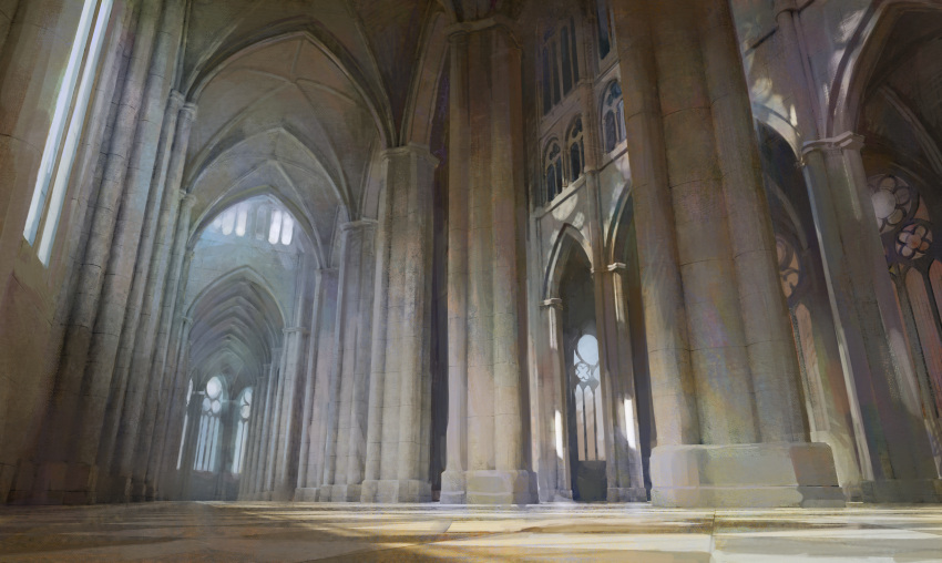 architecture cathedral gothic_architecture highres indoors light_beam lonesome_street original pillar window