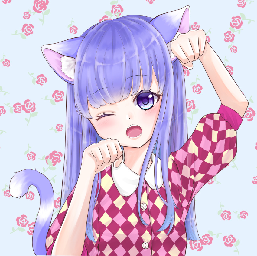 1girl :3 :d ;) animal_crossing animal_ears argyle argyle_dress arms_up bangs bare_arms bare_shoulders blush breasts cat cat_ears cat_girl cat_tail character_name closed_eyes closed_mouth commentary_request dress eyebrows_visible_through_hair fingerless_gloves fingernails flower-shaped_hair gloves hair_between_eyes hair_ornament hand_on_hip hand_on_own_chest head_tilt highres leaning_forward looking_at_viewer medium_breasts multicolored_clothes multicolored_dress multiple_views one_eye_closed open_mouth pencil_dress personification photoshop_(medium) pumps rosie_(animal_crossing) sleeveless sleeveless_dress slit_pupils smile star_(symbol) star_hair_ornament tail too_co_7020 upper_body waving