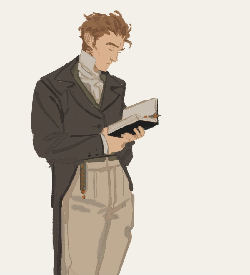 1man alternate_costume artemy_burakh beige_pants blonde_hair book formal green_vest grey_jacket haruspex lemonpiestory pathologic pathologic_2 reading sketch solo white_shirt