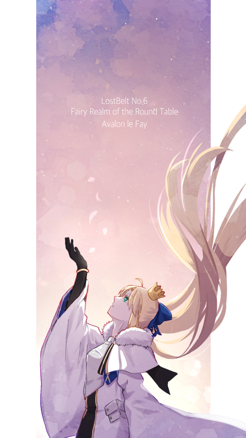 1girl ahoge artoria_caster_(fate) artoria_caster_(third_ascension)_(fate) artoria_pendragon_(fate) blonde_hair crown fate/grand_order fate_(series) from_side green_eyes highres long_hair looking_up very_long_hair yamanoudumi