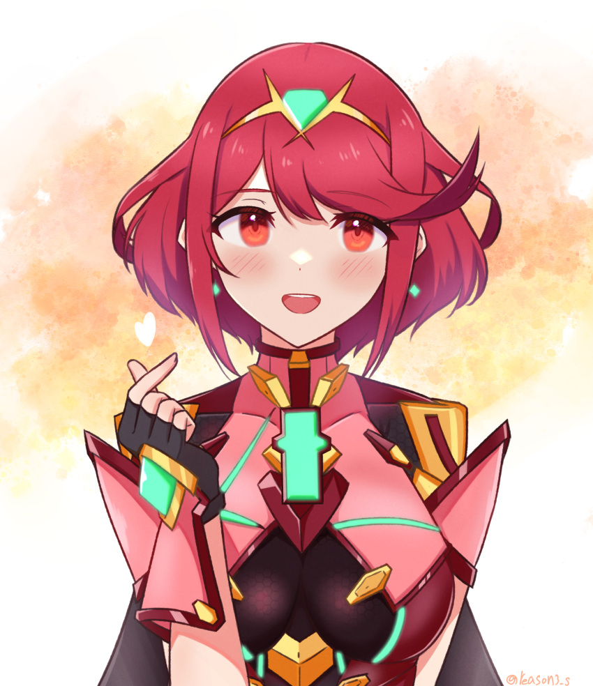 1girl bangs black_gloves breasts chest_jewel earrings fingerless_gloves gem gloves headpiece highres jewelry large_breasts pyra_(xenoblade) reason3_s red_eyes redhead short_hair solo swept_bangs tiara xenoblade_chronicles_(series) xenoblade_chronicles_2