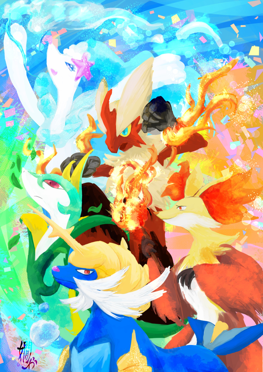 absurdres blaziken delphox highres pokemon primarina samurott serperior