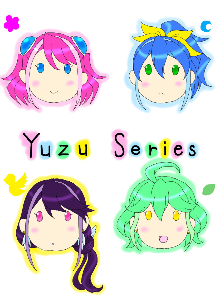 4girls :d ahoge belt blue_hair bow bracelet_girls choker closed_eyes earrings fingerless_gloves gloves green_eyes green_hair group_hug hair_bow hiiragi_yuzu hug jacket jewelry kurosaki_ruri multicolored_hair multiple_girls necktie open_mouth pink_eyes pink_hair ponytail purple_hair rin_(yuu-gi-ou_arc-v) serena_(yuu-gi-ou_arc-v) short_twintails simple_background sleeveless smile tubu_mochi0305 twintails two-tone_hair white_background yellow_eyes yu-gi-oh! yu-gi-oh!_arc-v yuu-gi-ou yuu-gi-ou_arc-v zipper