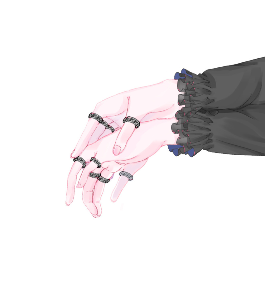 1girl arknights fingernails frilled_sleeves frills highres jewelry long_sleeves multiple_rings own_hands_together ring simple_background solo theresa_(arknights) white_background