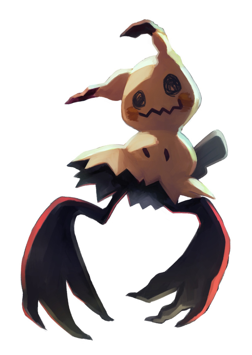 banka_(200009813) black_eyes claws commentary_request full_body highres looking_at_viewer mimikyu no_humans pokemon pokemon_(creature) simple_background solid_oval_eyes solo white_background