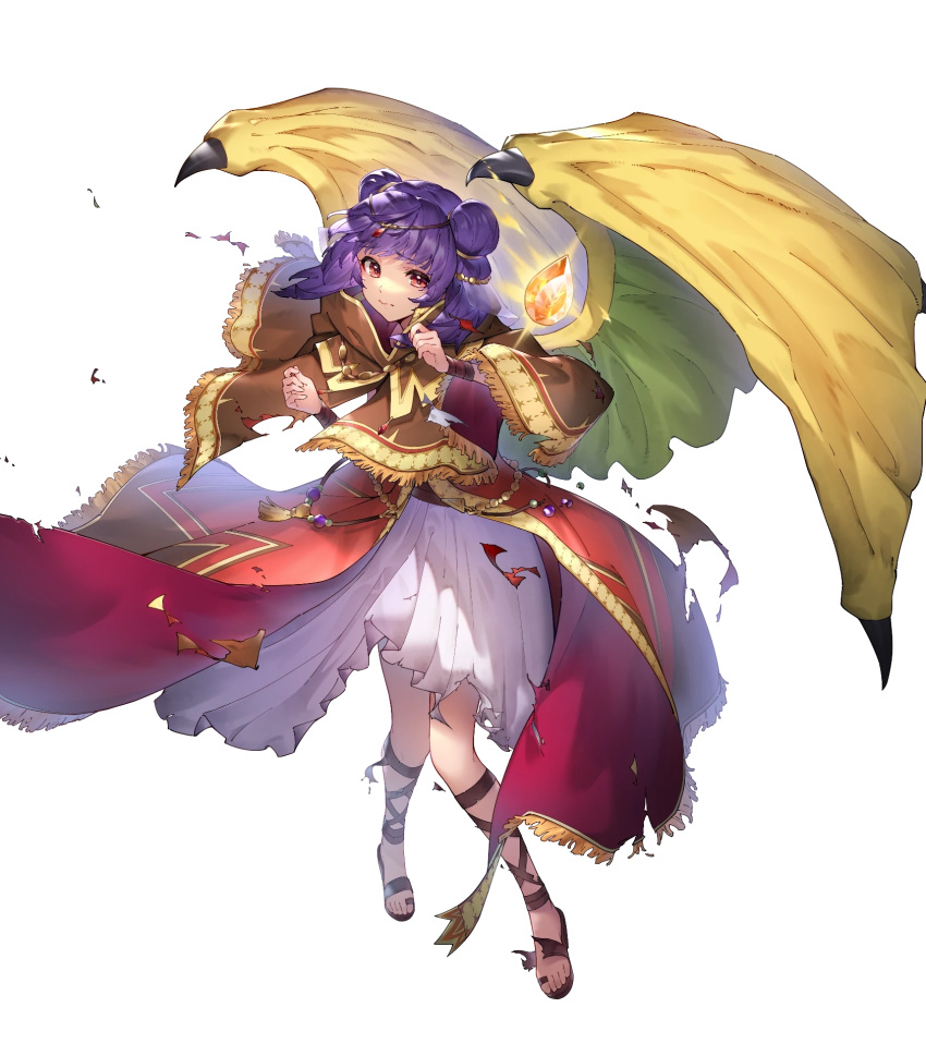 1girl bangs capelet dragon_wings dress essual_(layer_world) fire_emblem fire_emblem:_the_sacred_stones fire_emblem_heroes full_body gold_trim hair_ornament highres hood hood_down long_hair myrrh_(fire_emblem) non-web_source official official_art red_eyes short_dress solo stone toeless_footwear toes transparent_background twintails wings