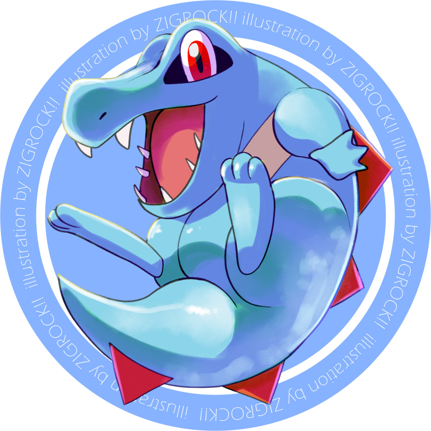 :d artist_name full_body highres no_humans pokemon pokemon_(creature) pokemon_(game) pokemon_gsc red_eyes smile totodile zigrock