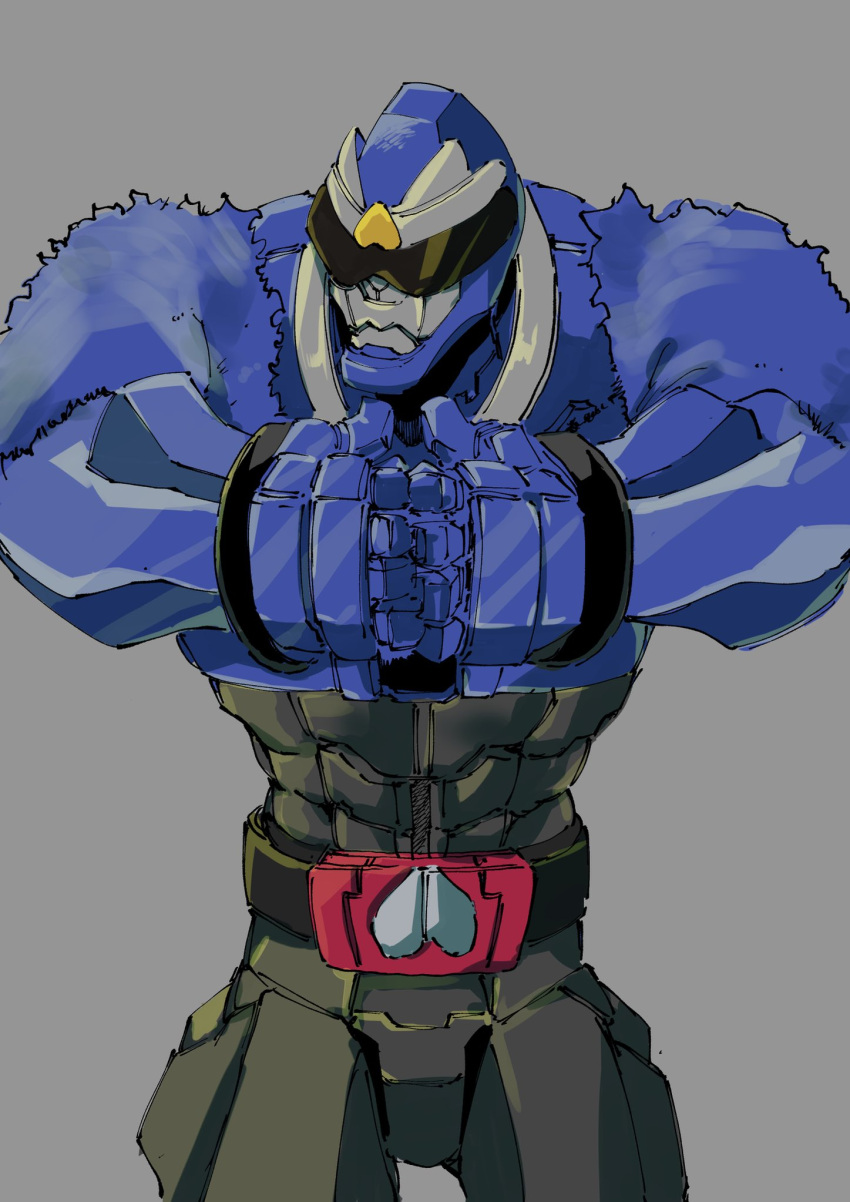 1boy abs avataro_sentai_donbrothers black_pants blue_fur clenched_hands gorilla highres ichitaka_(1015ichitaka) muscular muscular_male own_hands_together pants sarubrother stylistic sunglasses super_sentai