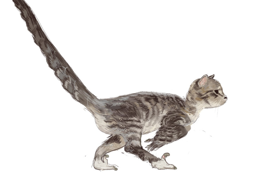 animal_focus cat chimera dinosaur from_side fusion mossacannibalis no_humans original profile simple_background velociraptor white_background wings