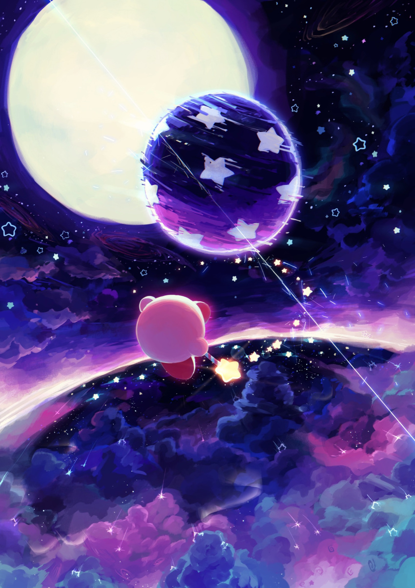above_clouds clouds fighting full_moon highres in_orbit kirby kirby's_adventure kirby_(series) kirby_nightmare_in_dream_land moon nightmare_(kirby) nightmare_orb no_humans planet planetary_ring sky space sparkle star_(sky) star_(symbol) star_rod starry_sky suyasuyabi
