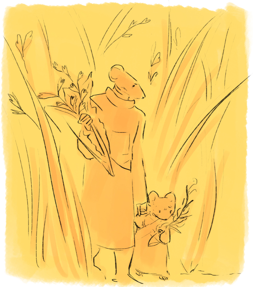 artemy_burakh elena-illustration family father_and_daughter grass haruspex murky_(pathologic) pathologic pathologic_2 plant rat sketch steppe termites twyre yellow_background