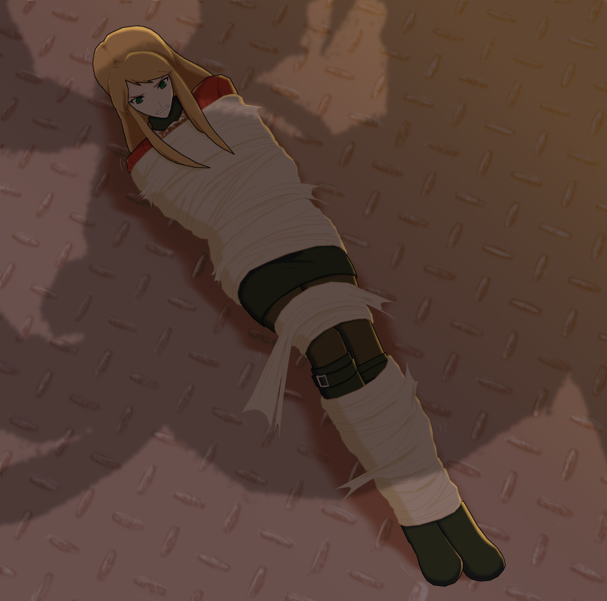 1girl blonde_hair bondage boots female female_focus female_only house_of_the_dead kate_green ms2 pixiv sega shadow spider spider_web