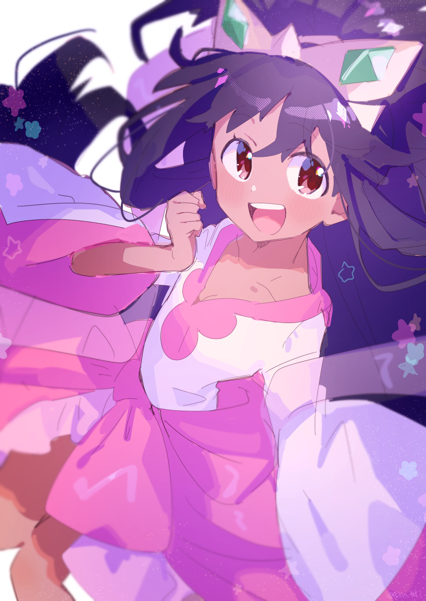 1girl absurdres big_hair crown dark-skinned_female dark_skin dress headpiece highres iris_(pokemon) long_hair open_mouth paru_rari pokemon pokemon_(game) pokemon_bw2 purple_hair smile solo very_long_hair