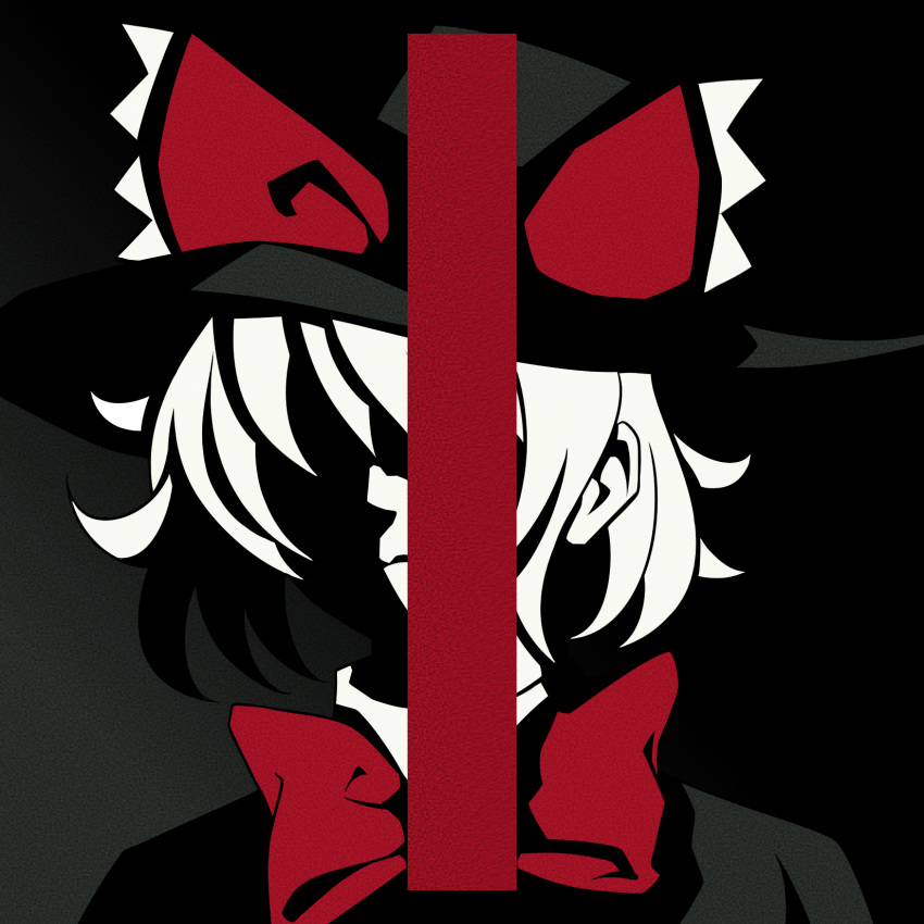 1girl album_cover_redraw bangs bow bowtie capelet chinese_commentary closed_mouth commentary_request cookie_(touhou) derivative_work duojiaomaotou-tougarashi expressionless hat hat_bow highres kirisame_marisa kyuusai_no_gihou limited_palette meguru_(cookie) parody red_bow red_bowtie shaded_face short_hair solo touhou upper_body witch_hat