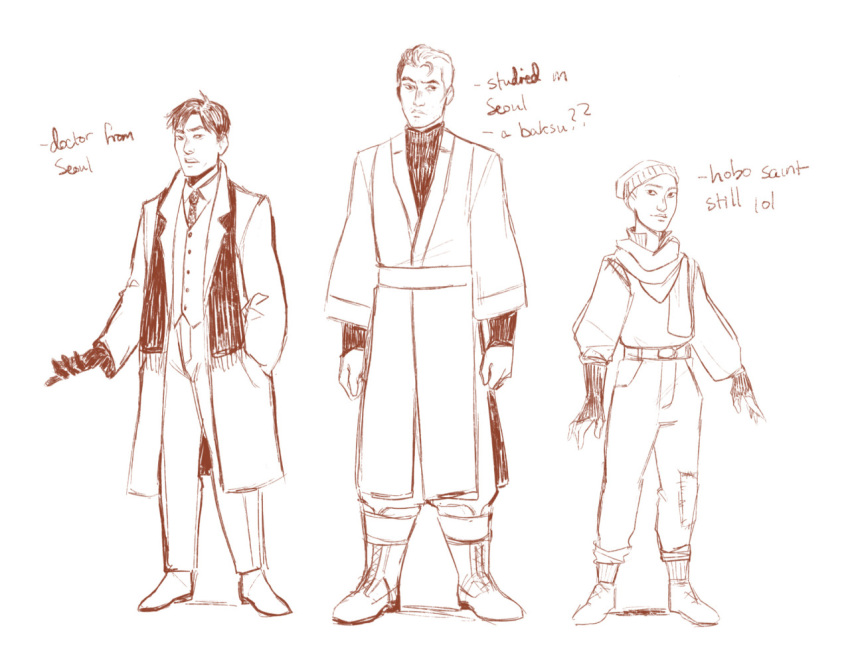 1girl 2men alternate_costume alternate_universe artemy_burakh bachelor changeling clara_(pathologic) dani-dear daniil_dankovsky greyscale haruspex pathologic pathologic_2 sketch