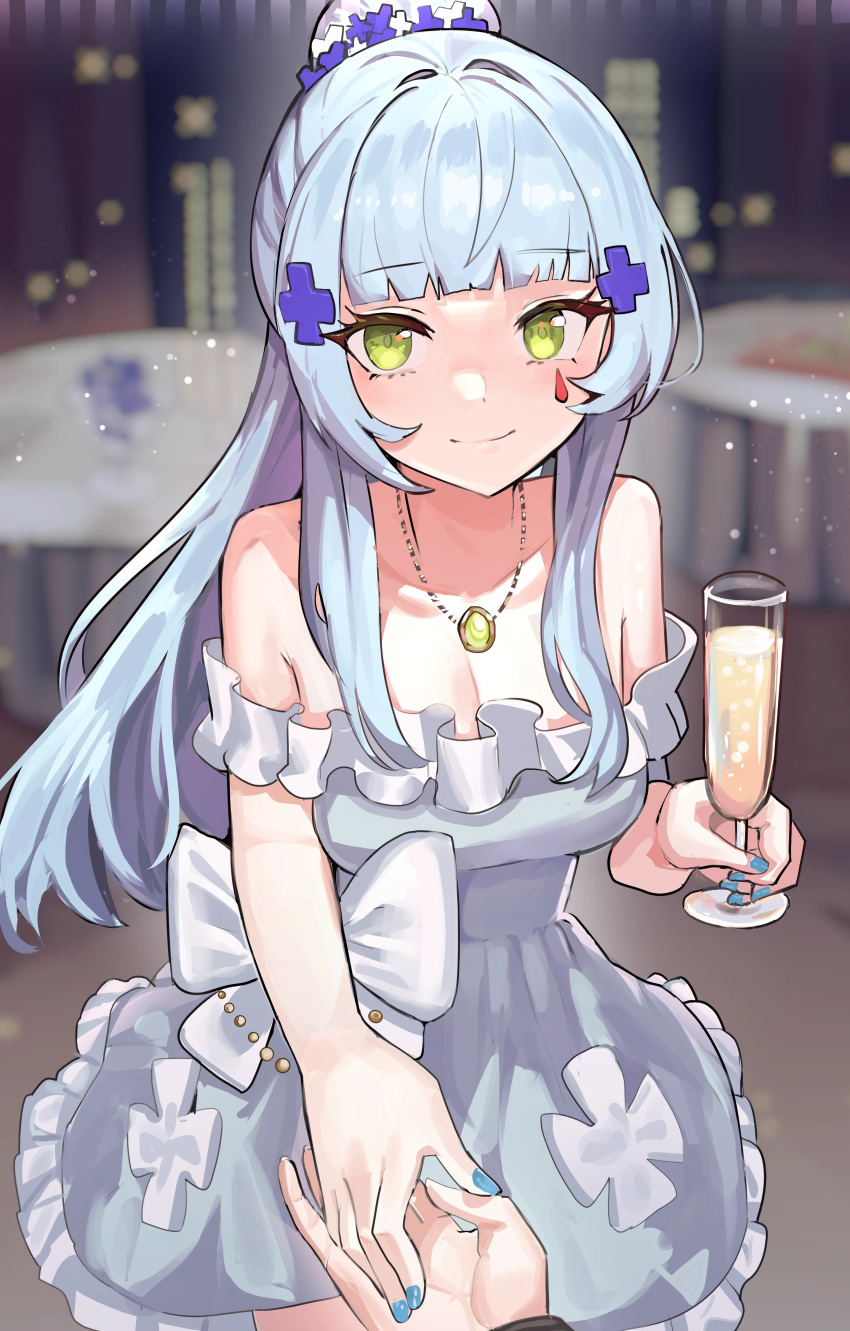 1boy 1girl formal girls_frontline hk416_(girls_frontline) long_hair looking_at_viewer pov smile