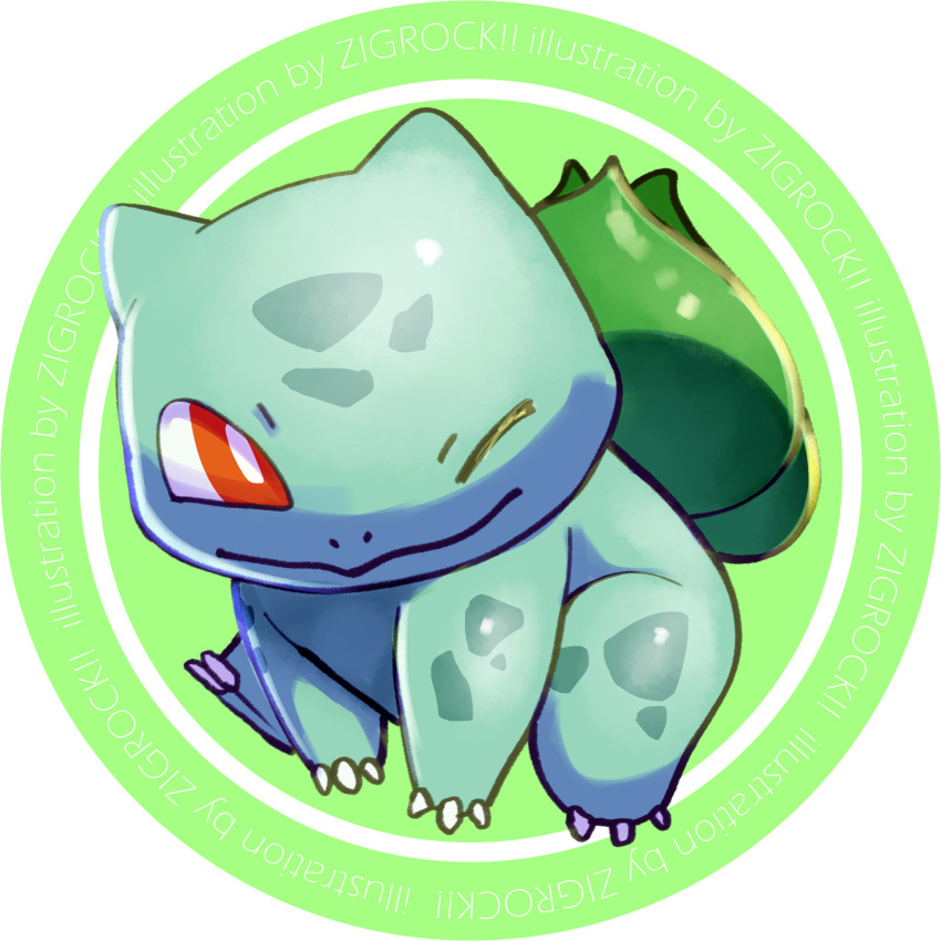 ;) artist_name bulbasaur closed_mouth full_body highres no_humans one_eye_closed pokemon pokemon_(creature) pokemon_(game) pokemon_rgby red_eyes smile zigrock