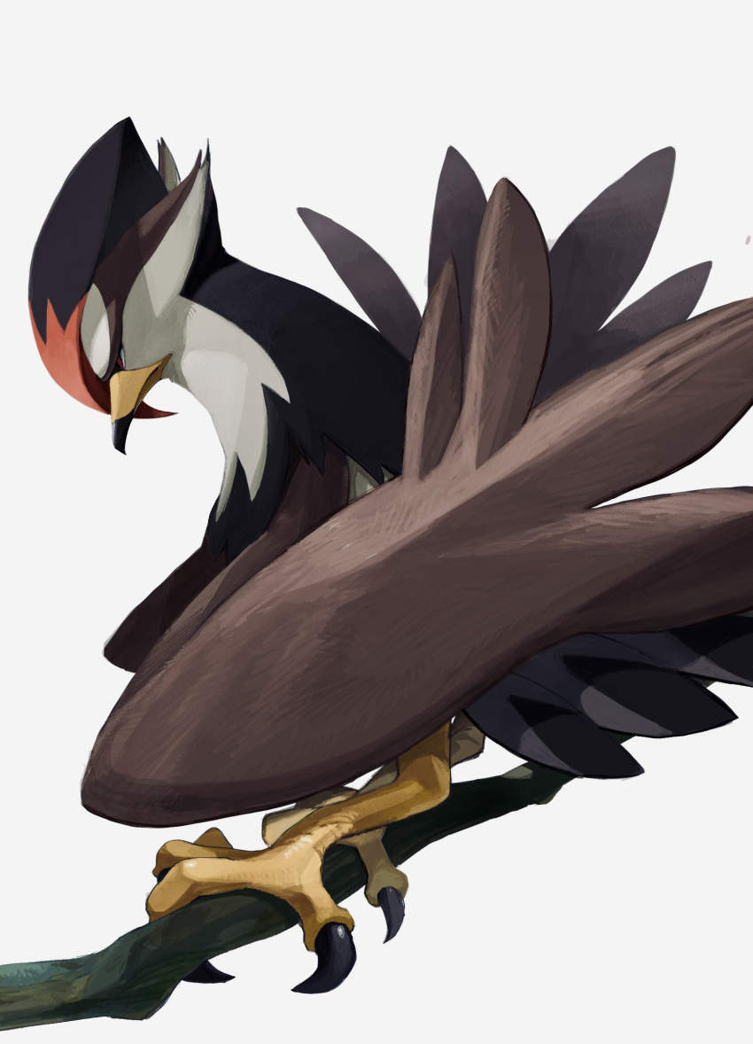 animal_focus beak bird branch commentary_request from_side gogot highres looking_down no_humans pokemon pokemon_(creature) red_eyes solo staraptor talons