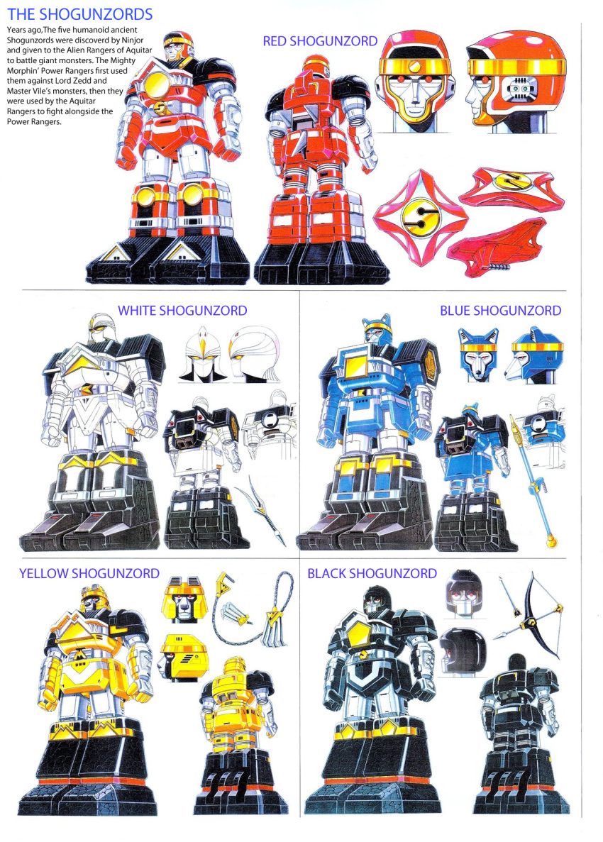 artbook gold_eyes mighty_morphin_power_rangers power_rangers red_eyes saban_entertainment shogunzords weapons zord zords
