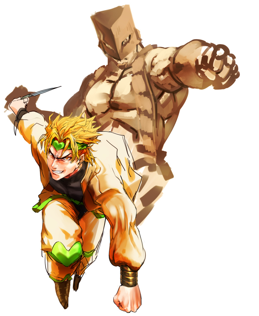 blonde_hair chirigami-san dio_brando heart highres jojo_no_kimyou_na_bouken knife male muscle short_hair sketch the_world yellow_eyes