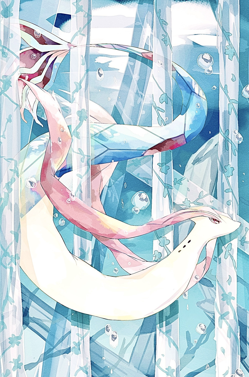 animal_focus blue_background blue_theme bubble commentary fish from_side full_body highres ice milotic no_humans pokemon pokemon_(creature) profile solo transparent tugu_pi underwater