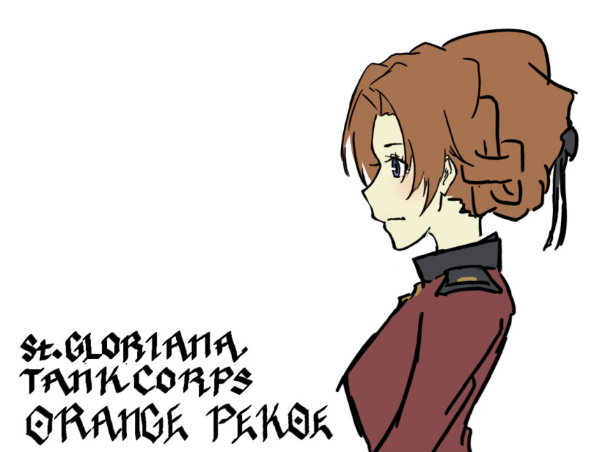 1girl alternate_hairstyle black_ribbon blush braid closed_mouth commentary_request from_side girls_und_panzer jacket older orange_hair orange_pekoe_(girls_und_panzer) red_jacket ribbon run_the_9tails st._gloriana's_military_uniform