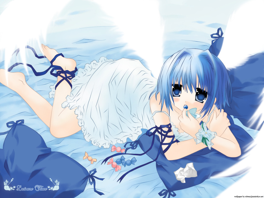 angel blue blue_eyes candy dress ribbons sakurazawa_izumi short_hair wings