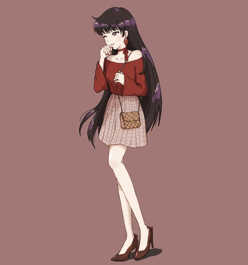 bishoujo_senshi_sailor_moon black_hair full_body heeled_shoes highres hino_rei lipstick long_hair makeup one_eye_closed red_footwear red_nails shoes skirt yosh.i