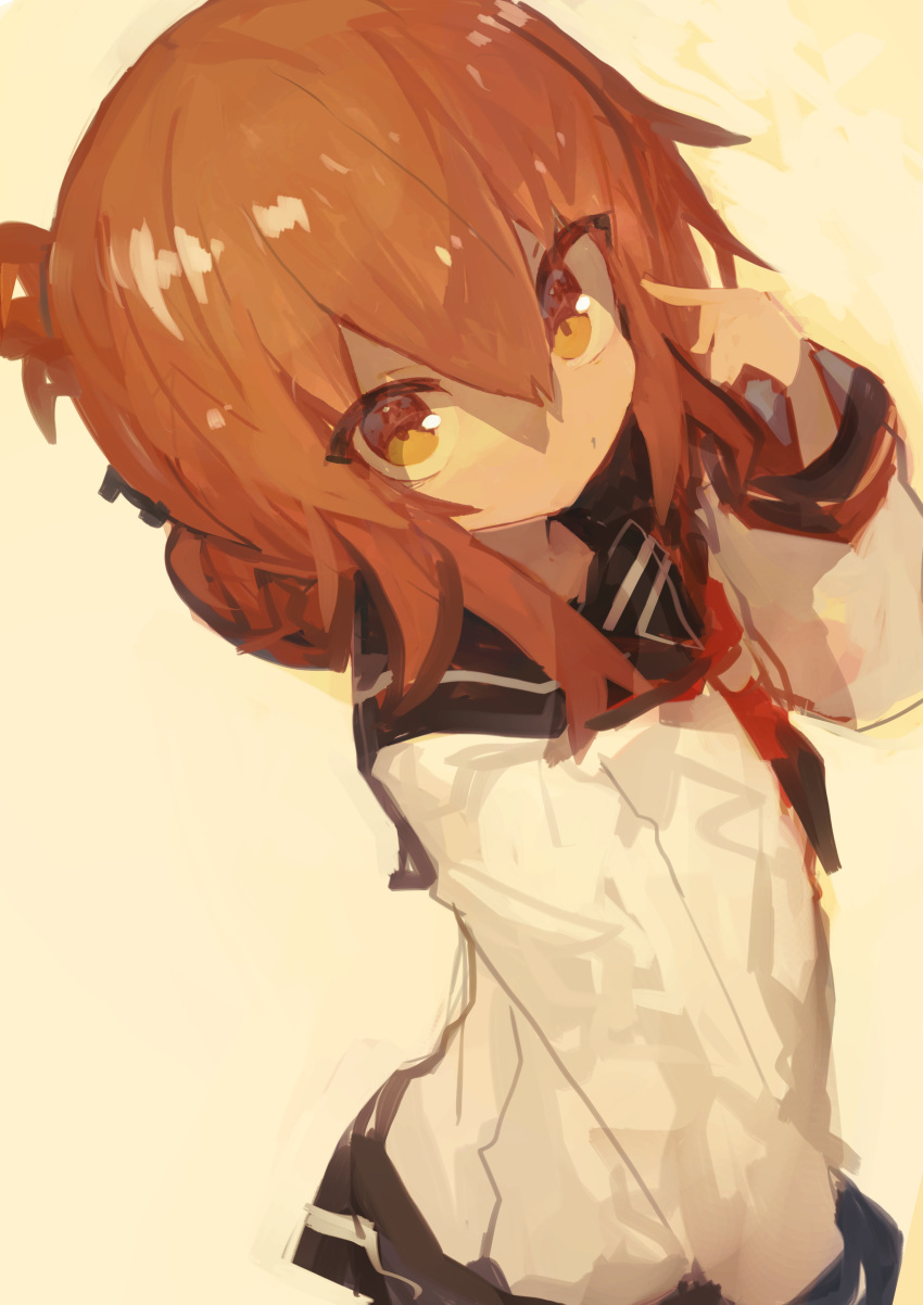 1girl absurdres black_sailor_collar black_skirt brown_eyes brown_hair closed_mouth folded_ponytail hair_between_eyes highres inazuma_(kancolle) kaamin_(mariarose753) kantai_collection long_hair long_sleeves neckerchief red_neckerchief sailor_collar school_uniform serafuku skirt solo upper_body