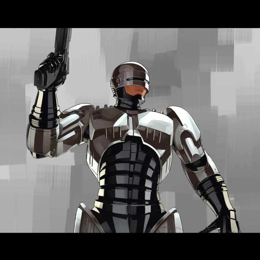 auto-9 cyborg gun highres male peter_weller robocop robocop_(character) shihou shihou_(g-o-s) solo weapon