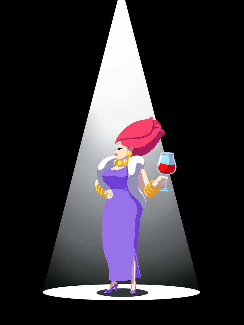 capcom cup earrings emma_(ghost_trick) eyeshadow ghost_trick highres jewelry lipstick necklace official_art red_hair redhead solo spotlight wine_glass