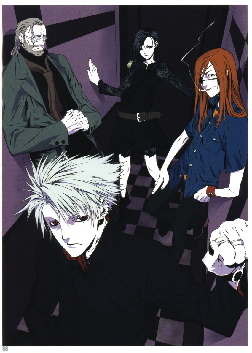 albino badou_nails dogs dogs:_bullets_&amp;_carnage eyepatch fuyumine_naoto haine_rammsteiner highres jacket mihai_mihaeroff miwa_shirou miwa_shirow screening white_hair