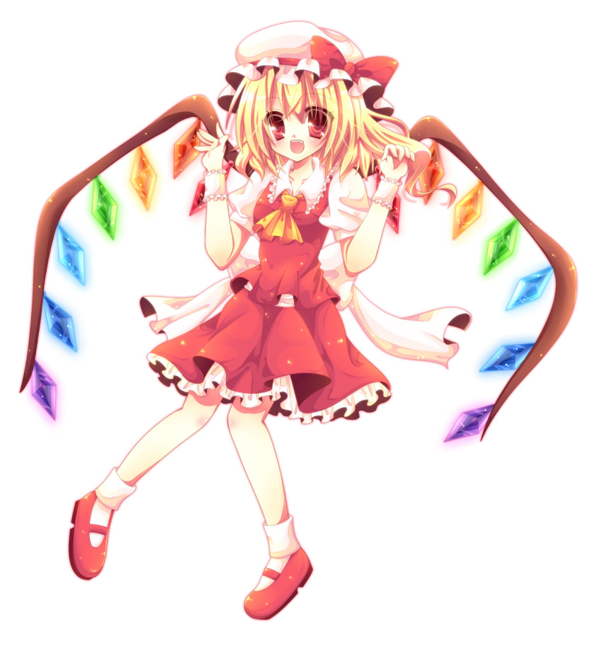 blonde_hair flandre_scarlet hat momomiya_mion ponytail red_eyes side_ponytail smile solo touhou wings